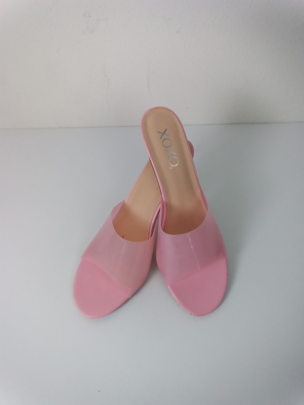 XOXO Blessing Clear Glossy Pink Open Toe Slide Mules Size 8.5 Like New